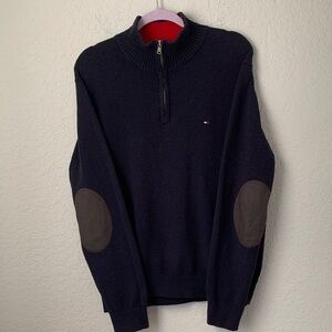 Tommy Hilfiger Lux Cotton Men's Navy Sweater with Elbow Patches Size L